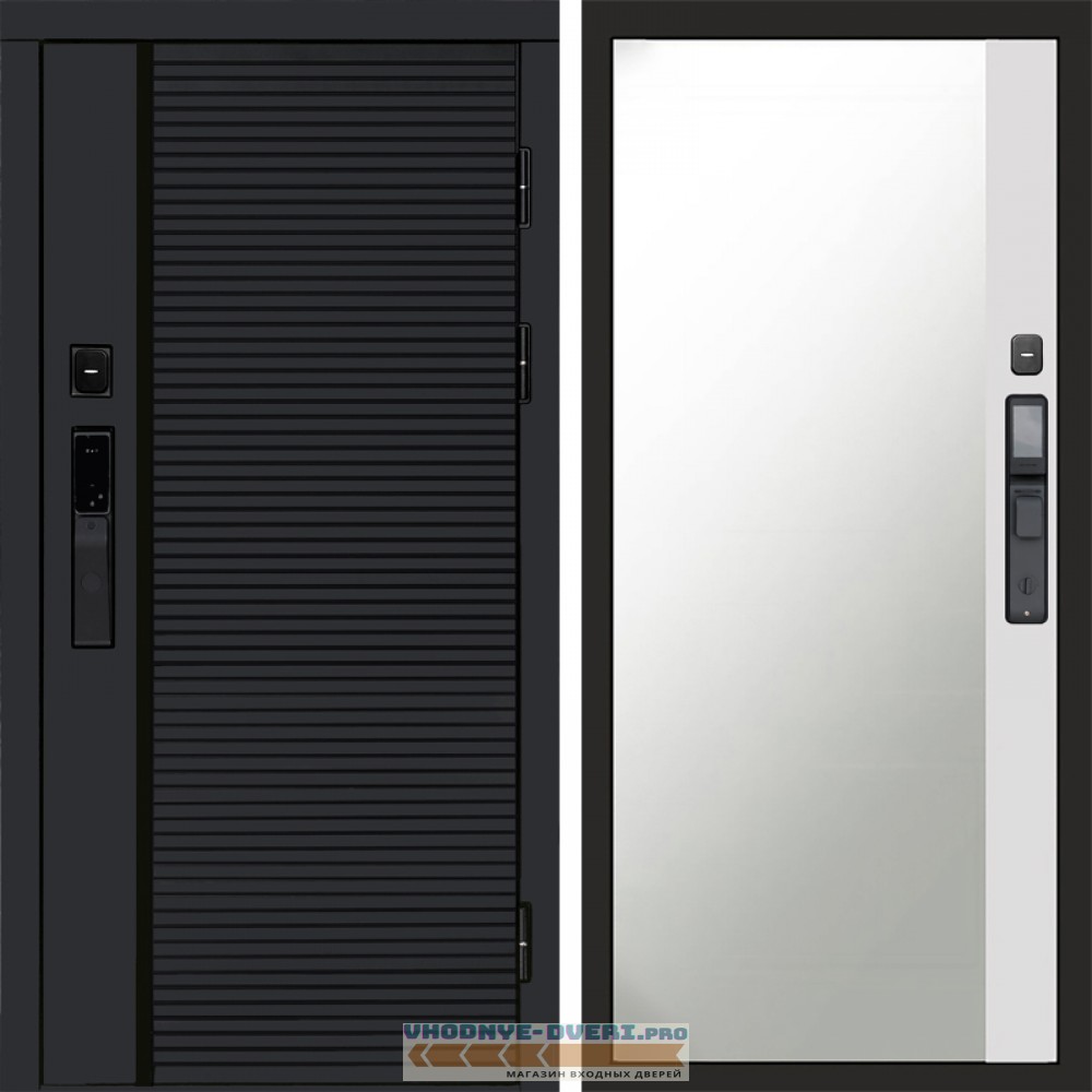 Входная дверь  Smart (Смарт) Black Line Зеркало фацет Белый софт